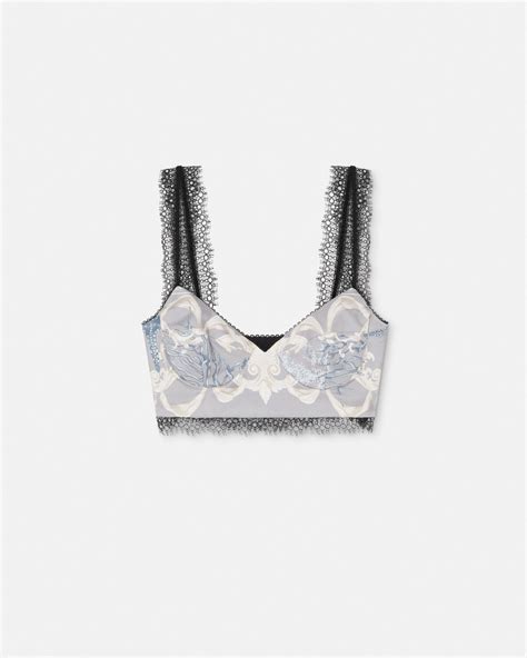 versace silk bra top|Barocco Sea Silk Bralette Top Gray,Print .